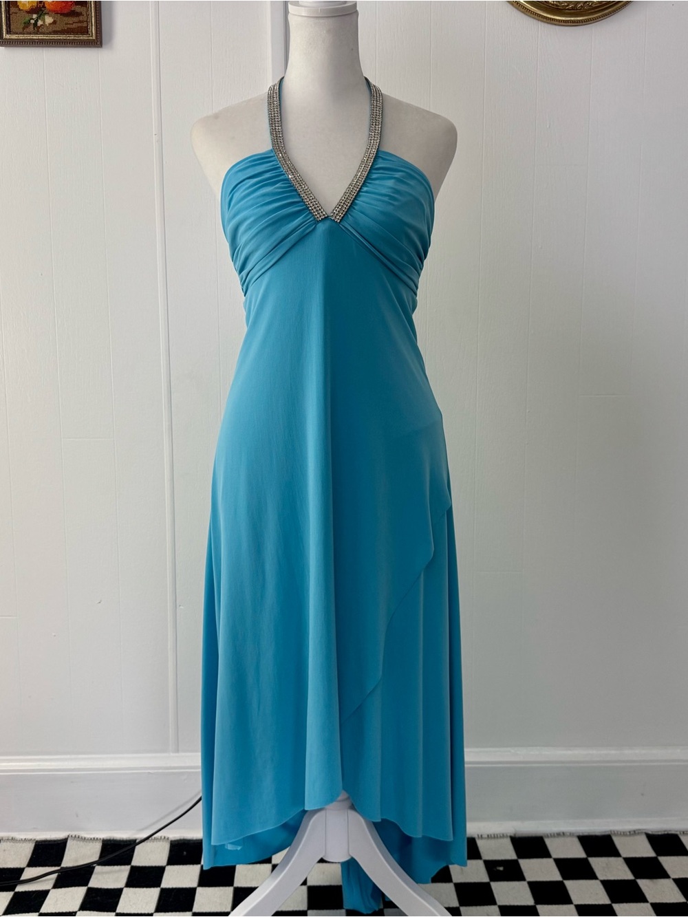Y2K Halter Turquoise Evening Dress